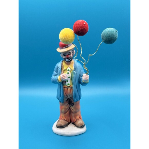 Flambro Clown w/ Balloons Emmett Kelly Jr Porcelain Figurine- Vintage, 1984 - Picture 1 of 6